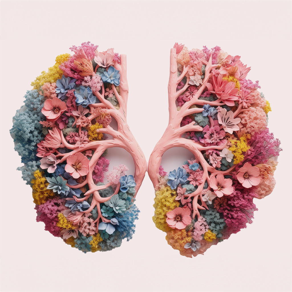 Lungs in the shape of flowers representing breathwork in South Bend